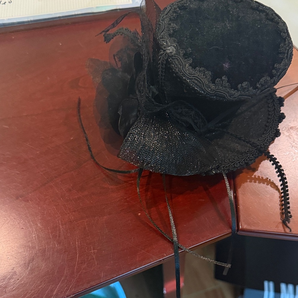Black Decorative Mini Top Hat Fascinator - Women Accessories
